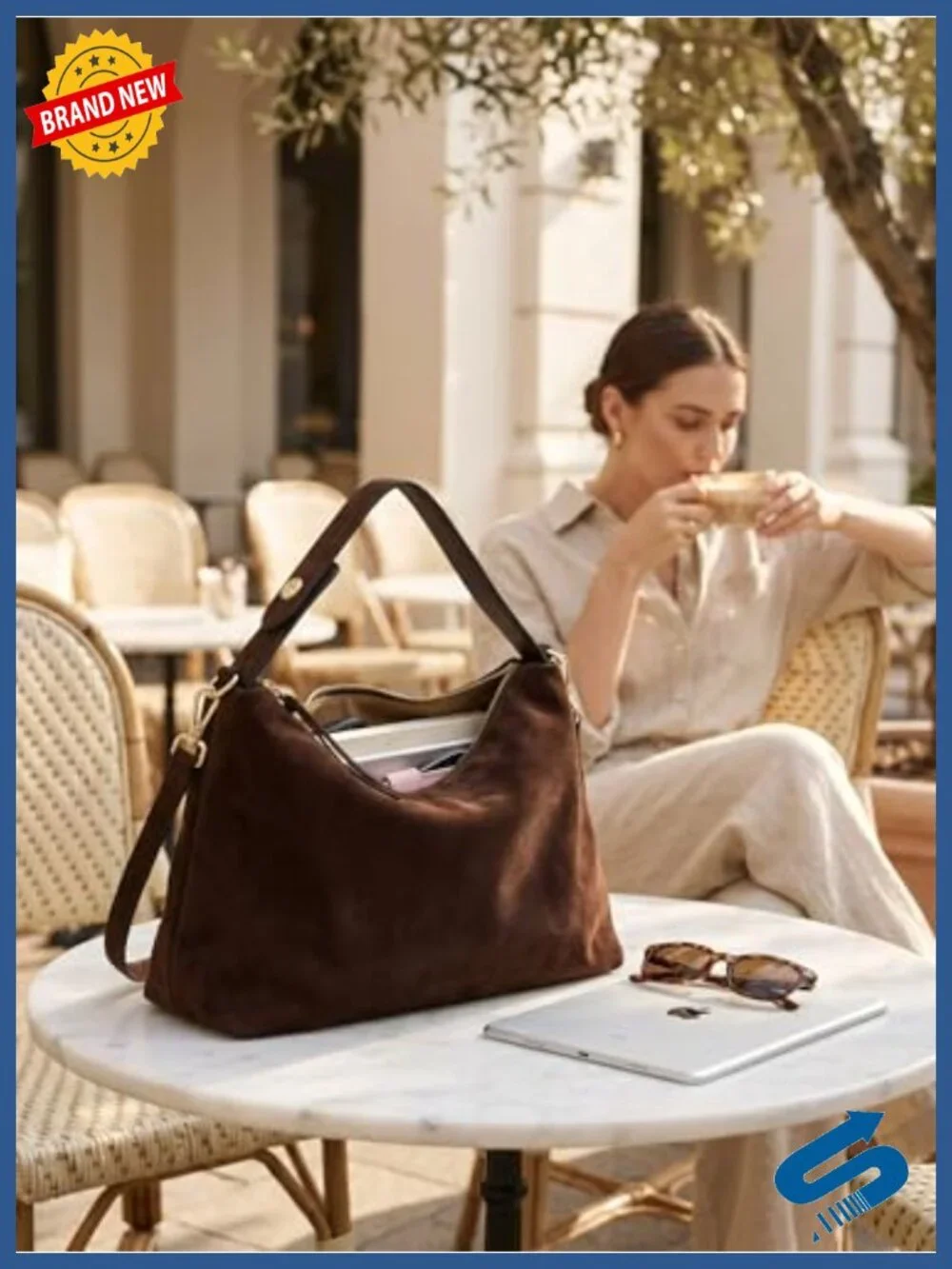 Genuine Suede Leather Hobo Bag - Tote Crossbody Shoulder Bag with Zipper
